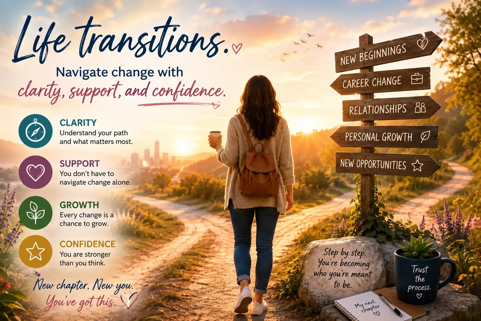 A path forward representing counseling for life transitions and change