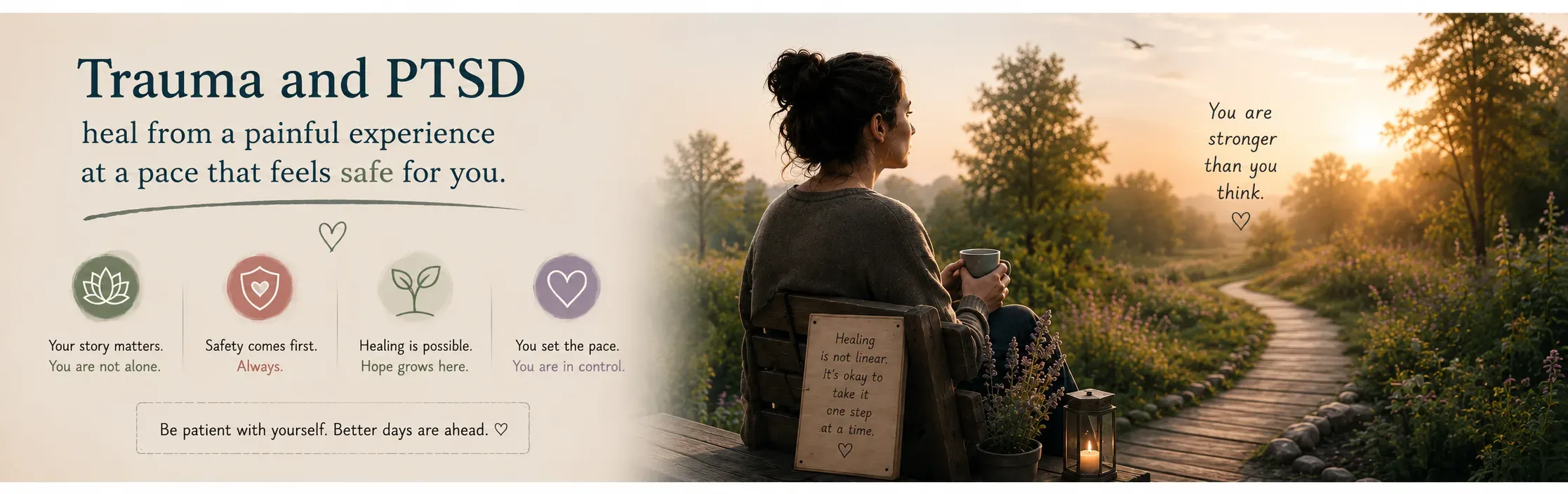 A safe, comforting setting representing trauma and PTSD therapy